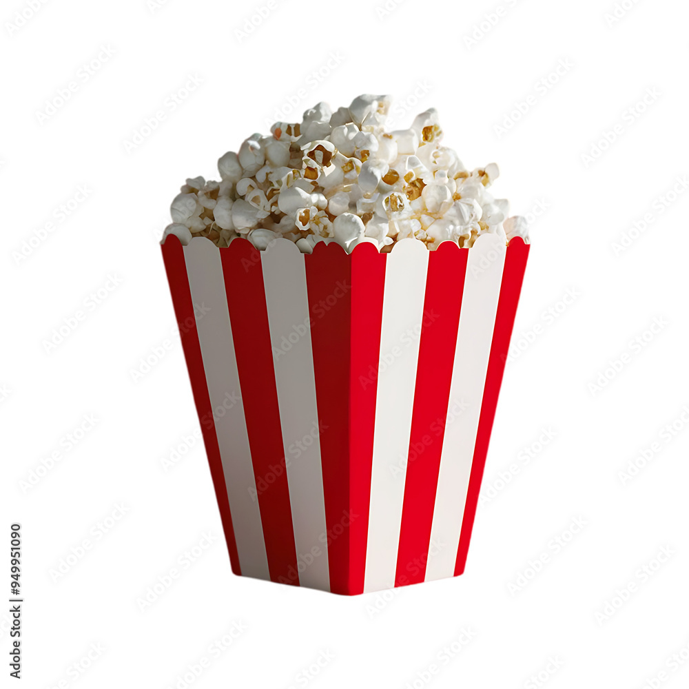 Tasty popcorn in a red white striped box isolated on a transparent background by AI generative Tasty popcorn in a red white striped box isolated on a transparent background by AI generative