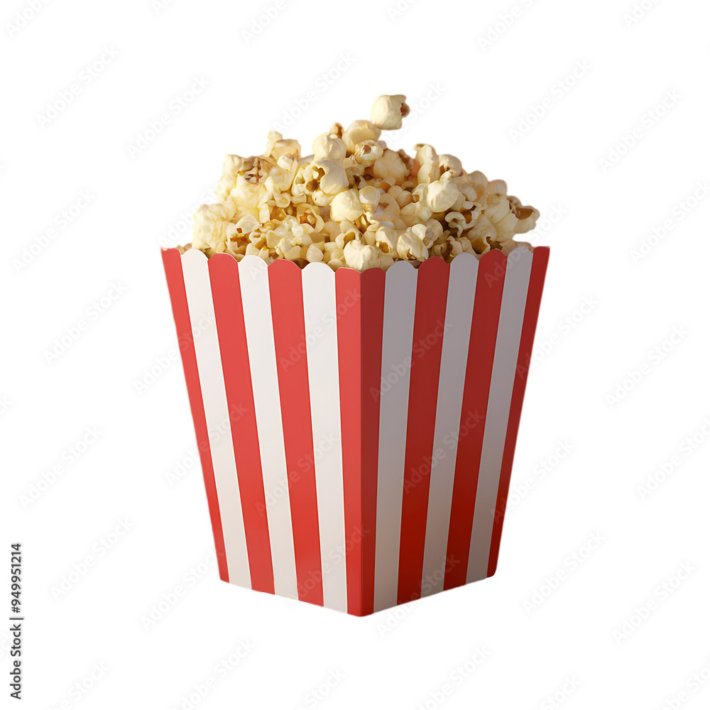 Tasty popcorn in a red white striped box isolated on a transparent background by AI generative Tasty popcorn in a red white striped box isolated on a transparent background by AI generative