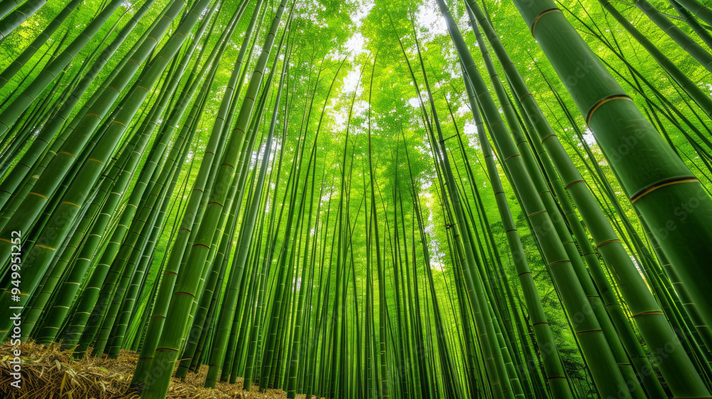 Lush Green Bamboo Grove with Tall Stalks Reaching Skyward in a Dense Forest. Concept of Nature, Serenity, Growth, and Environmental Beauty Lush Green Bamboo Grove with Tall Stalks Reaching Skyward in a Dense Forest. Concept of Nature, Serenity, Growth, and Environmental Beauty