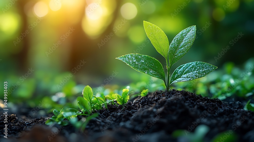 Green Sprout Growing in Soil with Sunlight Green Sprout Growing in Soil with Sunlight