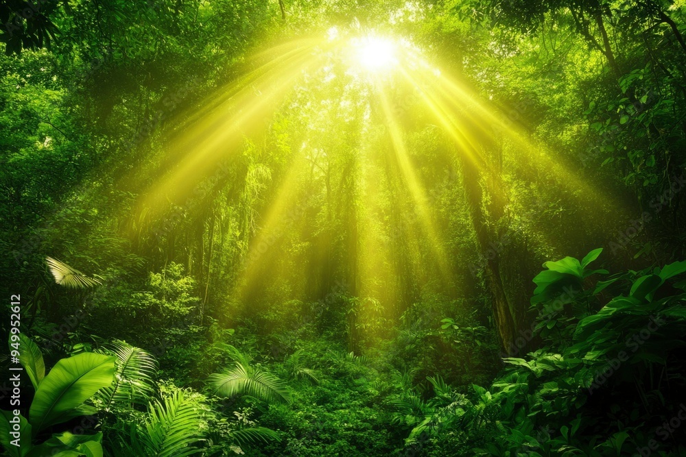 Sunbeams Illuminating a Lush Jungle Canopy Sunbeams Illuminating a Lush Jungle Canopy