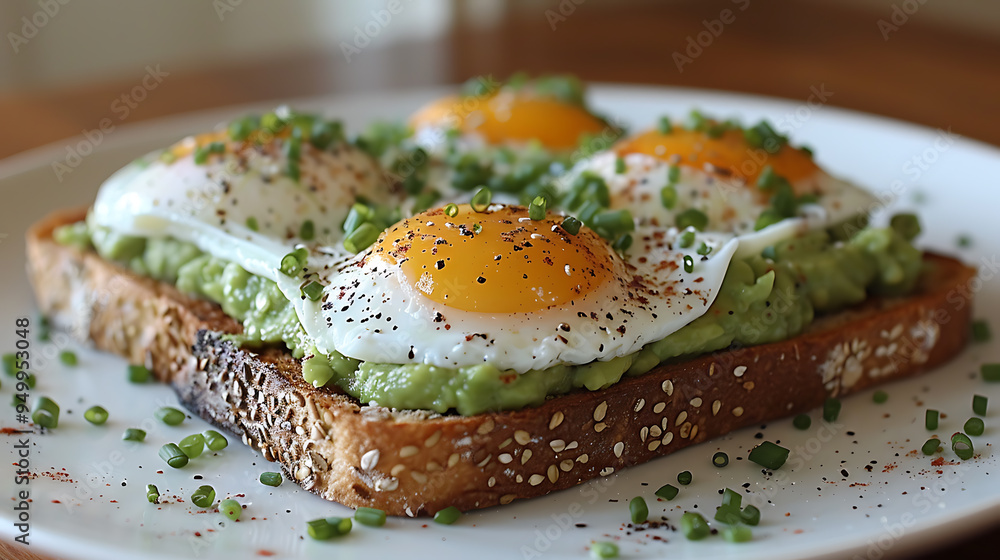 Whole grain toast topped with mashed avocado and a poached egg