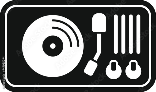Vinyl record player top view icon representing the concept of playing music
