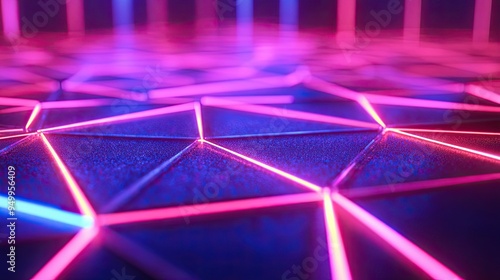 A close-up view of a neon wireframe structure, revealing the subtle variations in color and intensity of the glowing lines.