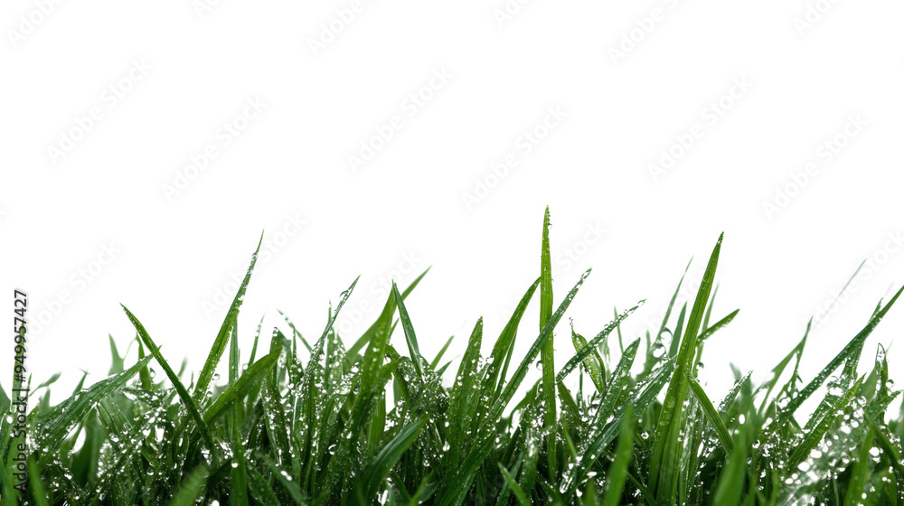 Fototapeta premium Lush green grass with dew drops, ideal for nature themes, gardening, and outdoor activities.