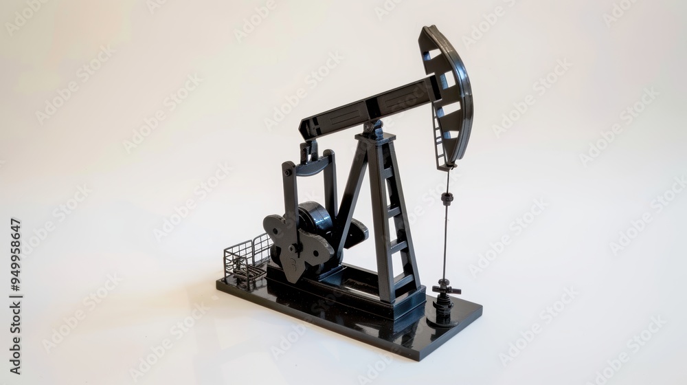 Black model oil pump jack pumping crude oil on white background Black model oil pump jack pumping crude oil on white background