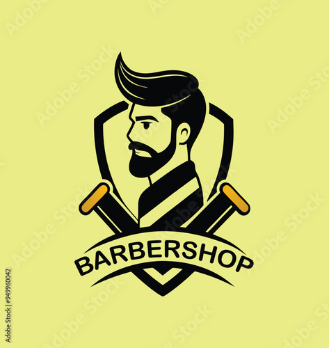 Barbershop Logo - Man with Beard and Scissors