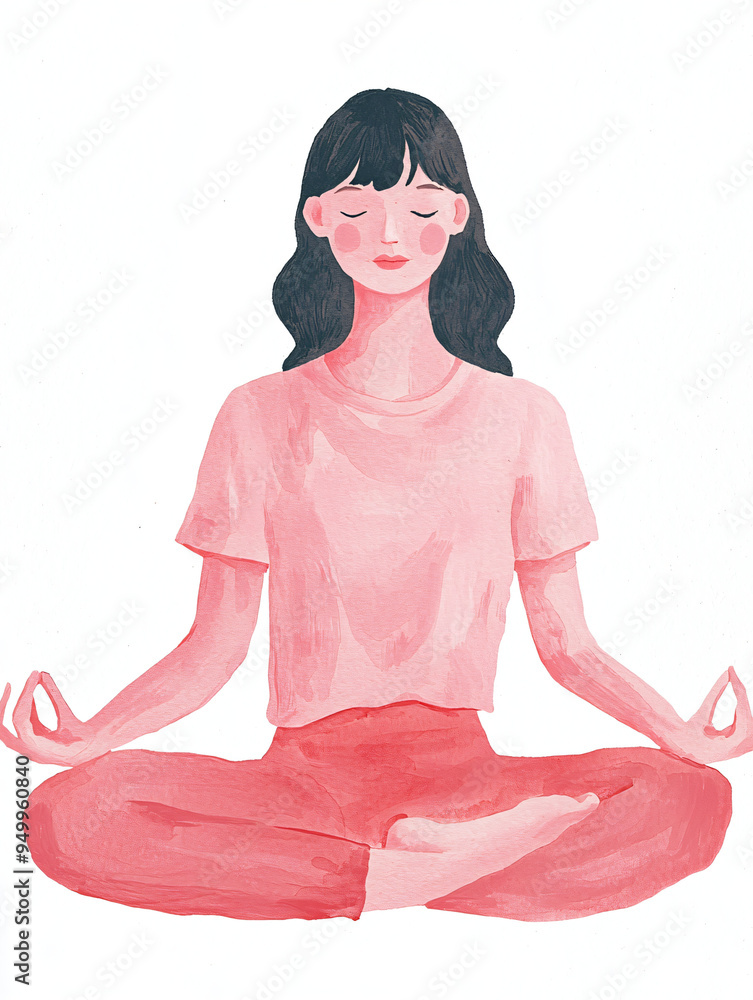 light pink and dark pink colors, minimal details, happy tempera gouache, woman in yoga pose, in the art style of japanese vintage 80's kawaiicore, cute illustration, gouache, romanticized happy wonder light pink and dark pink colors, minimal details, happy tempera gouache, woman in yoga pose, in the art style of japanese vintage 80's kawaiicore, cute illustration, gouache, romanticized happy wonder