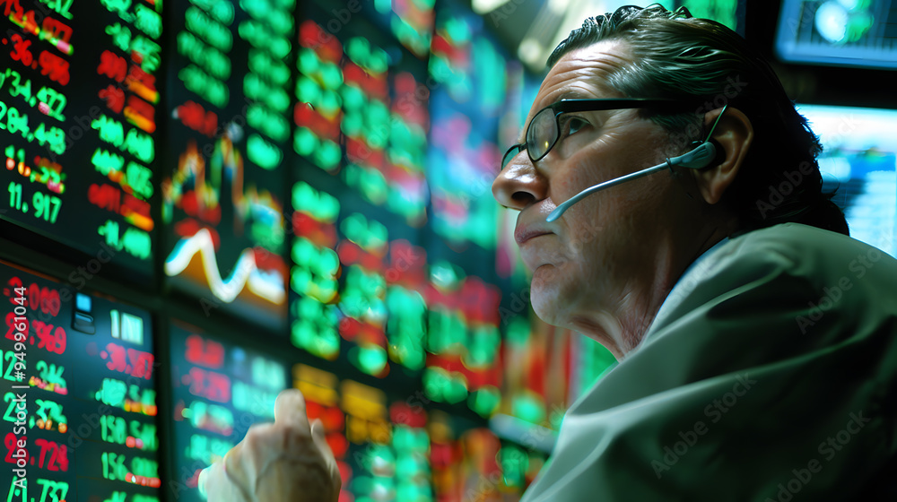 A stock broker on an exchange monitors changes in quotes for goods, currencies, and bitcoin. AI Generated A stock broker on an exchange monitors changes in quotes for goods, currencies, and bitcoin. AI Generated