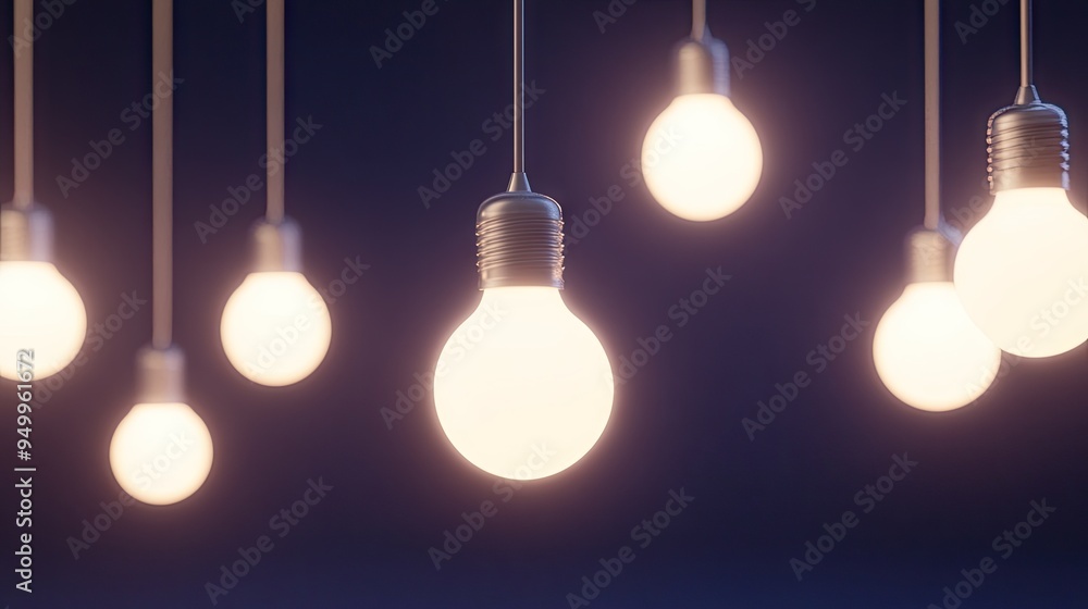 Hanging light bulbs illuminate a vibrant bar space with purple and blue hues in a cinematic, low-angle shot Hanging light bulbs illuminate a vibrant bar space with purple and blue hues in a cinematic, low-angle shot