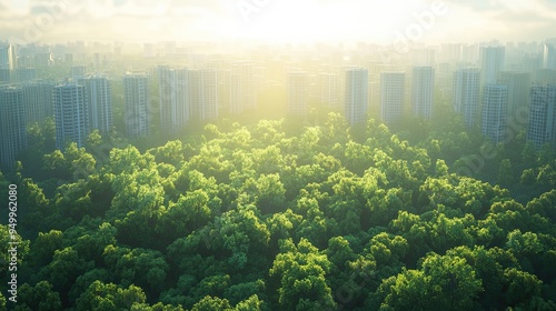 A 3D animation of a cityscape transforming into a lush forest, showcasing the potential for urban greening and ecological restoration.
