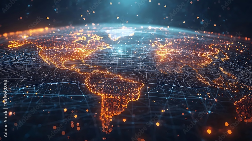 A futuristic earth glowing with digital connections, showcasing a networked world. A futuristic earth glowing with digital connections, showcasing a networked world.