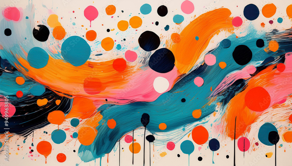 Abstract pattern with brushstrokes and splashes of color. Bright hues, retro aesthetics from 70s-80s Abstract pattern with brushstrokes and splashes of color. Bright hues, retro aesthetics from 70s-80s
