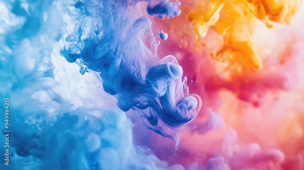 Obraz premium A close-up of colorful ink drops merging in water, creating a mesmerizing swirl.