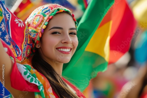 a colorful parade celebrating the united nations day, with people from different countries waving their national flags and wearing traditional costumes