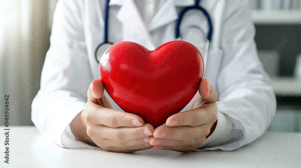 Doctor Holding Red Heart, Symbol of Care and Compassion in Healthcare Doctor Holding Red Heart, Symbol of Care and Compassion in Healthcare