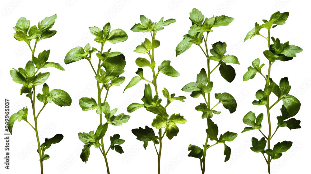 A row of green plants are lined up on a white background A row of green plants are lined up on a white background
