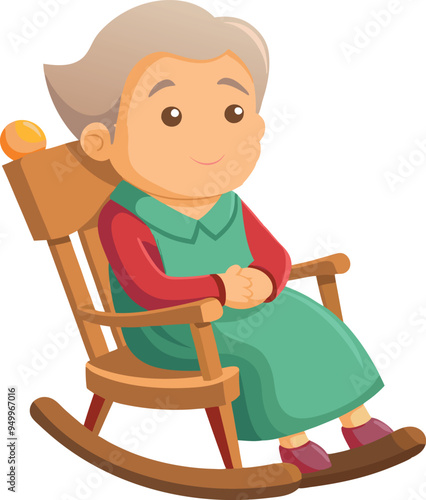Grandmother knitting sitting on rocking chair illustration-