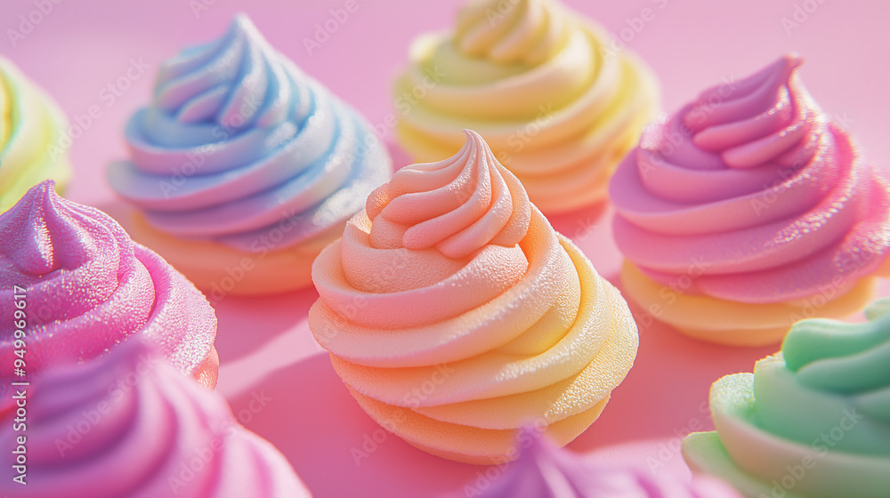 A colorful frosted dessert with a rainbow swirl. The dessert is sitting on a pink background. The dessert is a delicious treat that is sure to please anyone who tries it A colorful frosted dessert with a rainbow swirl. The dessert is sitting on a pink background. The dessert is a delicious treat that is sure to please anyone who tries it