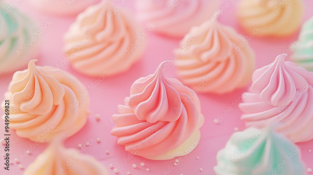 A colorful frosted dessert with a rainbow swirl. The dessert is sitting on a pink background. The dessert is a delicious treat that is sure to please anyone who tries it A colorful frosted dessert with a rainbow swirl. The dessert is sitting on a pink background. The dessert is a delicious treat that is sure to please anyone who tries it