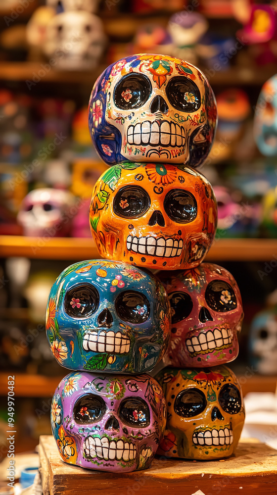 Fototapeta premium Artisan Crafting Vibrant Calaveras for Day of the Dead Celebration