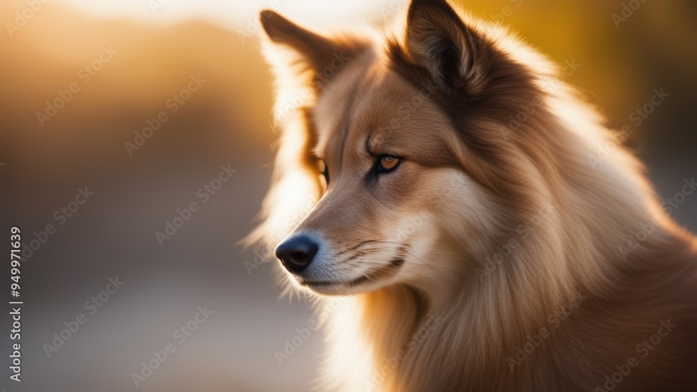 Close-up of an adult dog with shaggy coat looking calmly at the camera. Close-up of an adult dog with shaggy coat looking calmly at the camera.