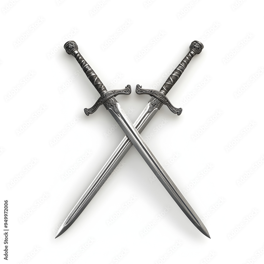 Crossed Medieval Fantasy Swords on White Background Crossed Medieval Fantasy Swords on White Background