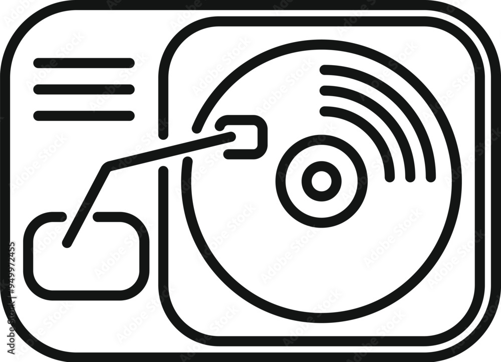 Vinyl record player playing music icon in outline style isolated on white background Vinyl record player playing music icon in outline style isolated on white background