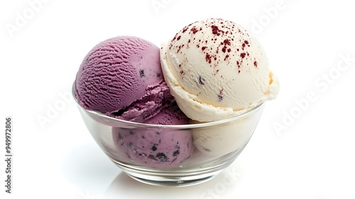 Delicious Vanilla and Blueberry Ice Cream Scoops in Glass Bowl