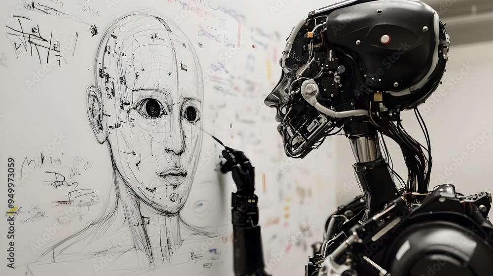 Futuristic Robotic Head with Sophisticated Digital Interface Futuristic Robotic Head with Sophisticated Digital Interface