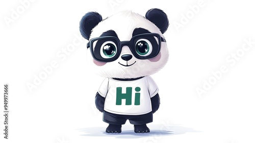 Cute Panda Wearing Glasses Saying Hi photo