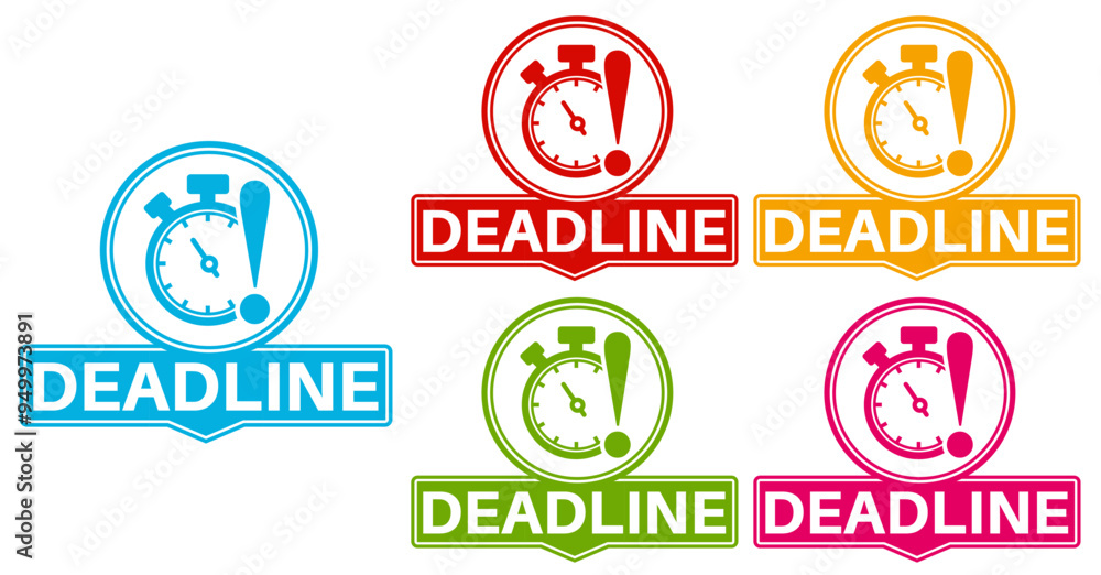 set badge deadline sign. Alert time announcement symbol template design vector illustration set badge deadline sign. Alert time announcement symbol template design vector illustration