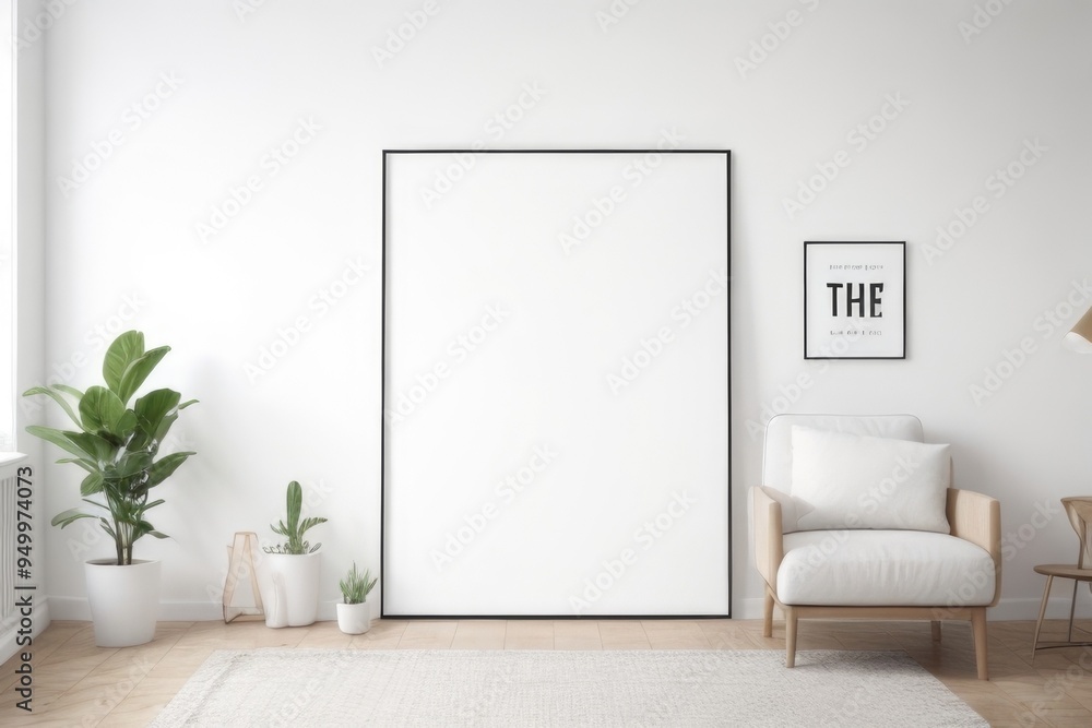 Poster frame in living room mockup Poster frame in living room mockup