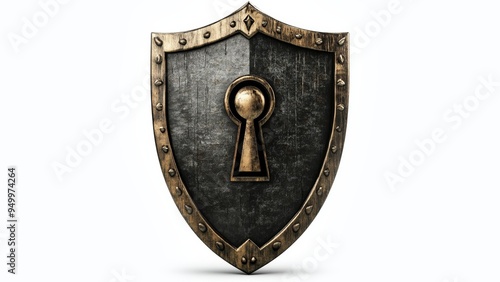 a shield vector but the interior of the lock is the shape of a person, white background