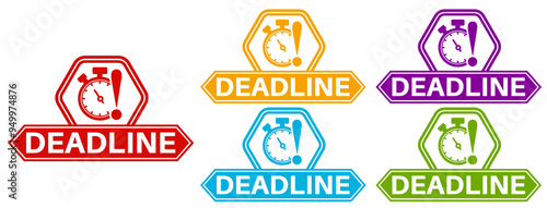 set trendy colorful deadline icon sign. time reminder label symbol template sticker design vector illustration