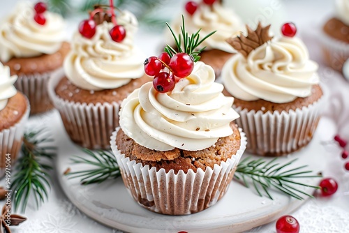 A photograph of Snowflake Cupcakes, white cupcakes with beige frosting and a snowdrop sugar decoration