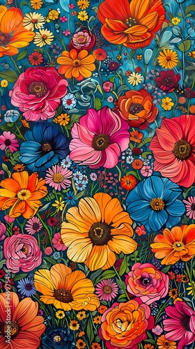 happy summer blossoms texture pattern illustration poster background