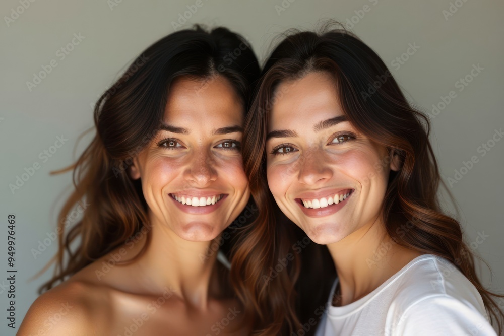 Lesbian happy couple smiles and hugs on a studio background. The concept of same-sex love and tolerance. Lgbtq community, freedom and lgbt people with pride. Generative AI Lesbian happy couple smiles and hugs on a studio background. The concept of same-sex love and tolerance. Lgbtq community, freedom and lgbt people with pride. Generative AI