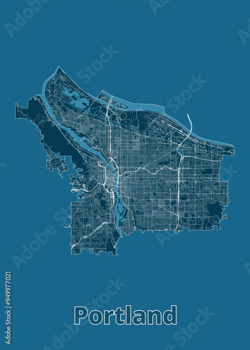 Portland, Maine, USA artistic blueprint map poster