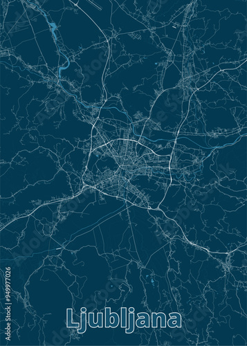 Ljubljana, Slovenia artistic blueprint map poster