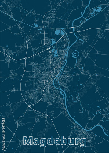Magdeburg, Germany artistic blueprint map poster