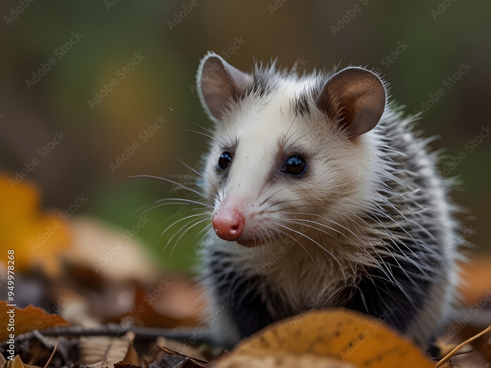 Close-Up Cute Opossum in Nature, Great for Woodland Decor and Nature Lovers Close-Up Cute Opossum in Nature, Great for Woodland Decor and Nature Lovers