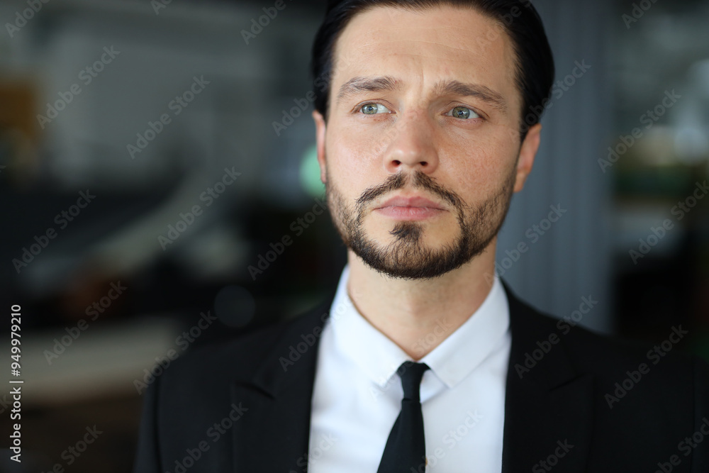 A man in a suit and tie with a beard and blue eyes. He is looking at the camera A man in a suit and tie with a beard and blue eyes. He is looking at the camera
