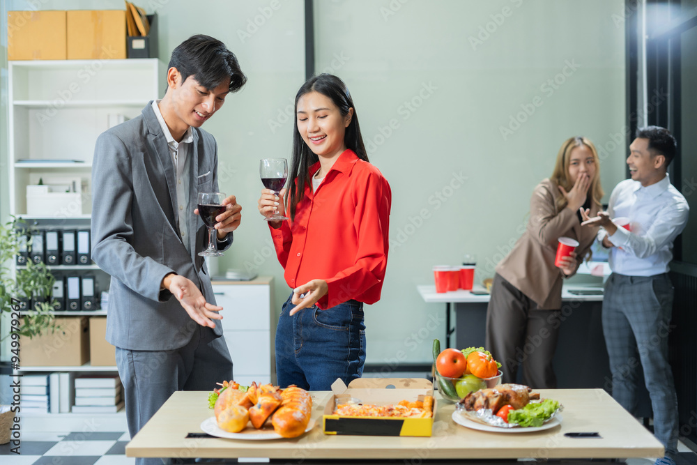Successful business team, excited businessman feel happy work complete with champagne and pizza, celebration excellent financial results. Successful business team, excited businessman feel happy work complete with champagne and pizza, celebration excellent financial results.