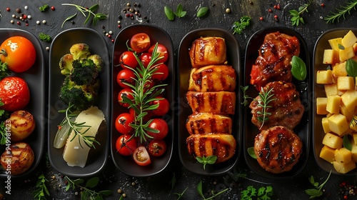 Wallpaper Mural A visually stunning collage of high-end culinary dishes, elegantly plated on fine bone china, with a focus on diverse textures, vibrant colors, and artistic presentation, Torontodigital.ca