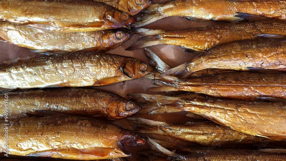 A visually appealing display of smoked fish, highlighting texture A visually appealing display of smoked fish, highlighting texture