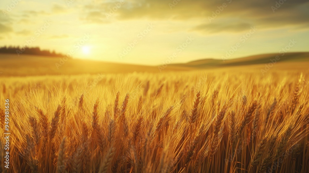 Golden wheat field under a tranquil sunset sky, capturing the beauty of nature and the tranquility of rural landscapes. Golden wheat field under a tranquil sunset sky, capturing the beauty of nature and the tranquility of rural landscapes.
