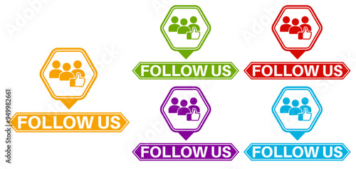 vector set follow us icon. join social media followers sign labels sticker design illustration