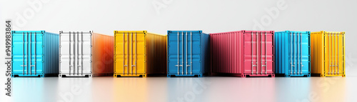 Colorful Cargo Containers: A vibrant row of shipping containers in various colors, symbolizing global trade and interconnectedness. A captivating visual for businesses involved in logistics, transport photo