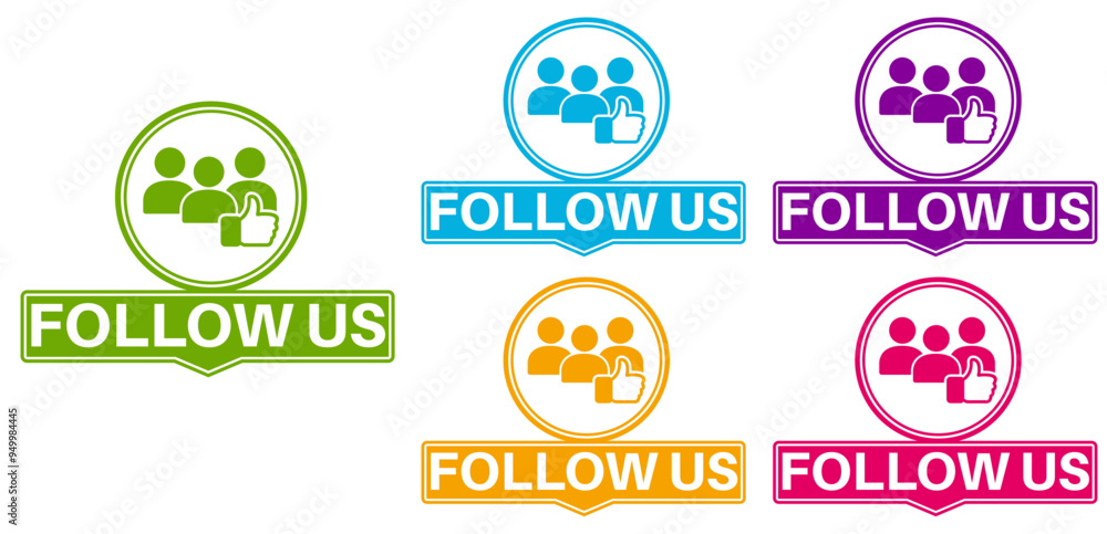 set collections colorful trendy follow us icon social media badge banner design labels template vector illustration set collections colorful trendy follow us icon social media badge banner design labels template vector illustration